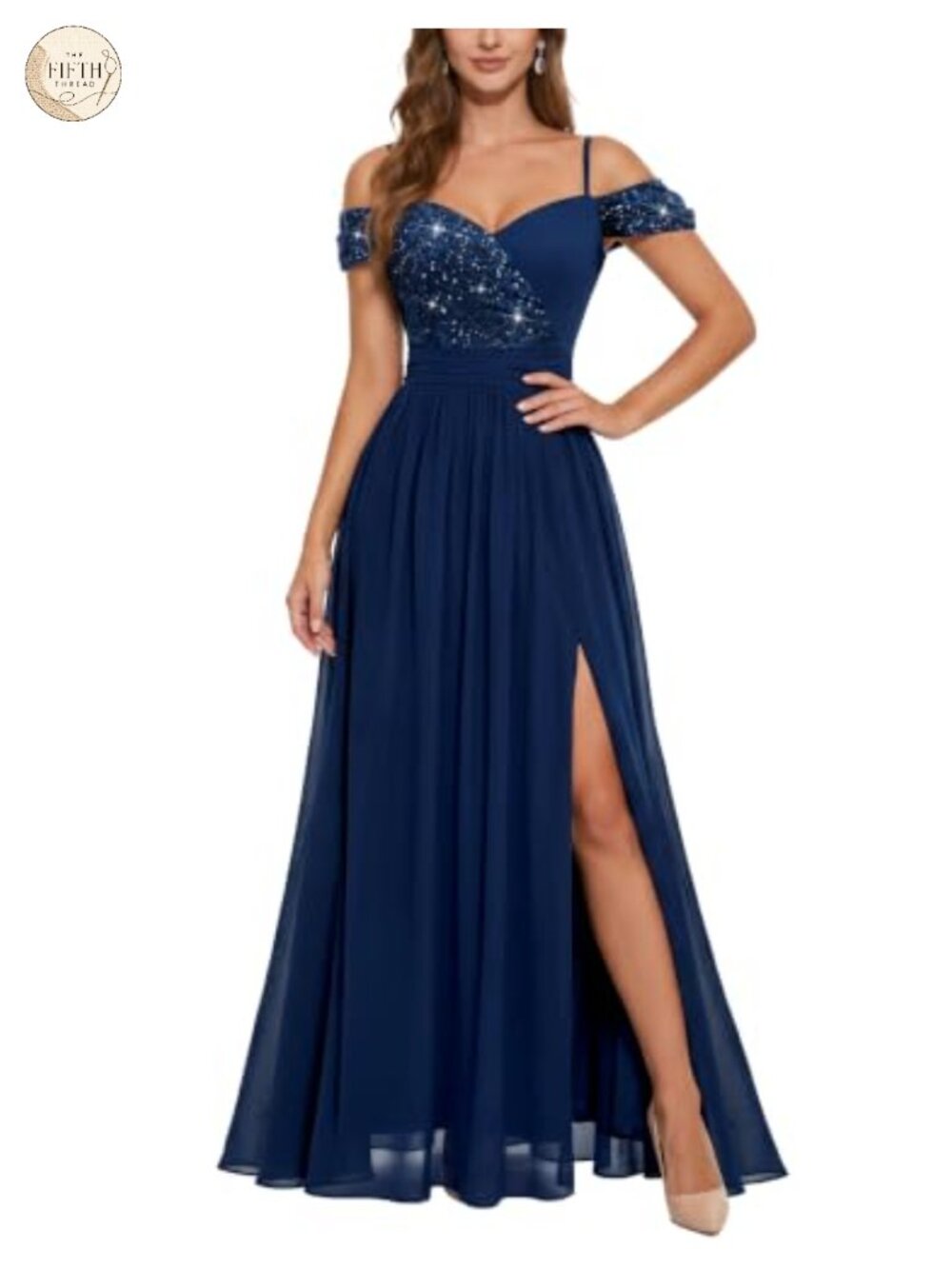 Off Shoulder Lace Sequined Formal Maxi Dress Wedding Bridesmaid